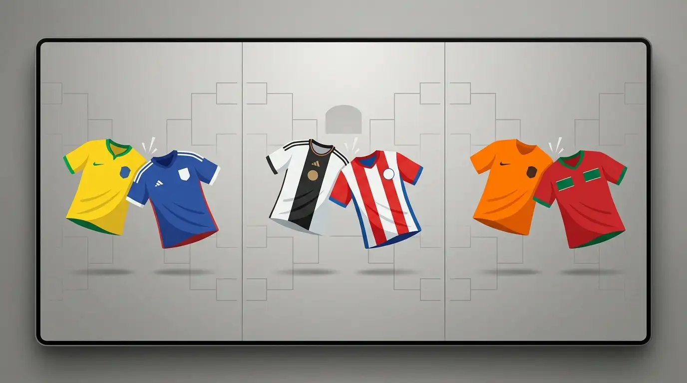 Affiche des 16es de finale du 29 juin 2026 : Brésil-Japon, Allemagne-Paraguay, Pays-Bas-Maroc