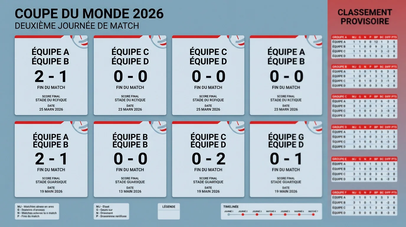 Tableau des résultats de la 2e journée du Mondial 2026